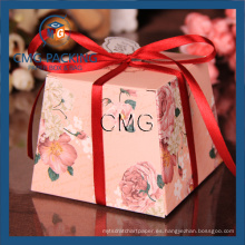 Caja de regalo de boda floral Caja de caramelo de azúcar con cintas